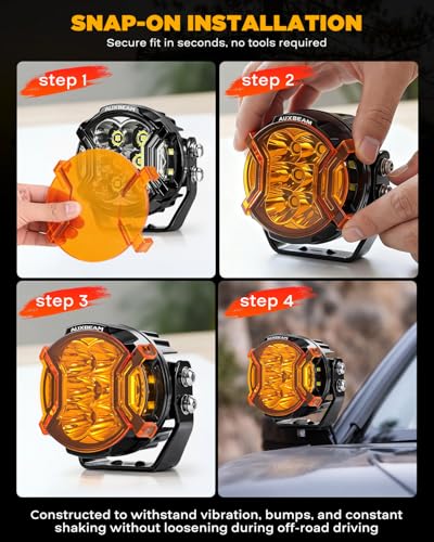 Image of Auxbeam V-Ultra Series 3-Inch Deep Amber Offroad Light Covers 2-Pack | 2300K dark amber, Round pod lights lens cap, Smoked tint tone, Reduce glare for fog & dust low visibility