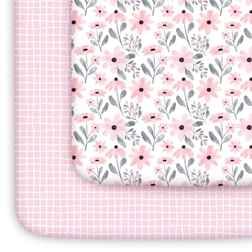 Yoofoss Pack and Play Sheets Girl 2 Pack, 38x26 Mini Crib Sheets Fitted for Baby Compatible with Graco Pack n Play Mattress,Ultra Soft Breathable...
