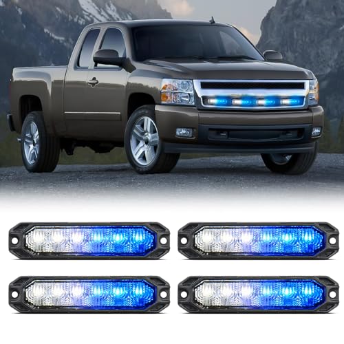 Image of Nilight 6LED Blue White Emergency Strobe lights Sync Feature Surface Mount | 12V 24V Grille Flashing Warning Hazard Light Ultra Slim for Cars Trucks Van Off Road Vehicles SUV 4PCS