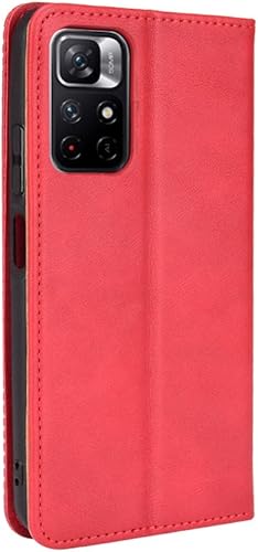 Miniatura 3 de Jielangxin Keji Funda para Xiaomi Poco M4 Pro, Funda para Xiaomi Redmi Note 11Poco M4 Pro 5G 21091116AG Funda de cuero PU Flip Cover Rojo