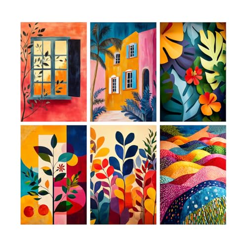 Image of SiddArtify Botanical Abstract Wall Art Prints Set - Colorful Landscape Poster Decor for Living Room Bedroom Office - 8x12 Sticker Pack of 6