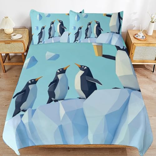Juego de cama de pingüinos de 3 piezas con microfibra y dos fundas 80x80 cm 2