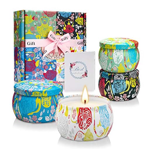 CREASHINE Bougies Parfumées, Cadeau de Femme pour Noël, Bougie en Cire De Soja Naturelle, Lavande, Gardénia, Jasmin, Vanille Française, L'aromathérapie,Mariage,Bath,Yoga, l'Action de Grâce