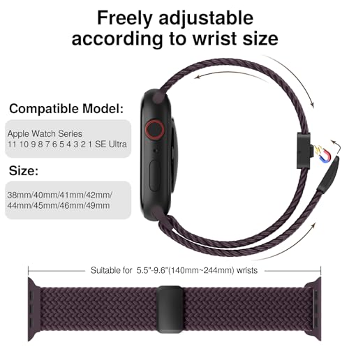 Image of Braided Stretchy Band Compatible with Apple Watch Bands 38mm 40mm 41mm 42mm 44mm 45mm 46mm 49mm Women Men, Soft Nylon Solo Loop Magnetic Sport Strap for iWatch Series 11 10 9 8 7 6 5 4 3 2 1 SE Ultra
