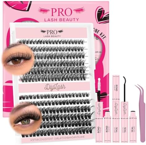 DIY Lash Extension Kit 240pcs Lash Clusters D Curl Eyelash Extension Set Individual eyelashes with Lash Bond and Seal Easy to Apply at Home (3Dstyle-60D+80D-8-16mix Kit)