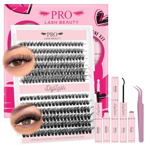 DIY Wimpernverlängerung Kit mit 240 Pcs Cluster lash extension set individuelle Wimpern Kit Bindung,Siegel,Cluster Lash Glue Wimpernkleber Entferner Applikator (3Dstyle-60D+80D-D-8-16mix Kit)