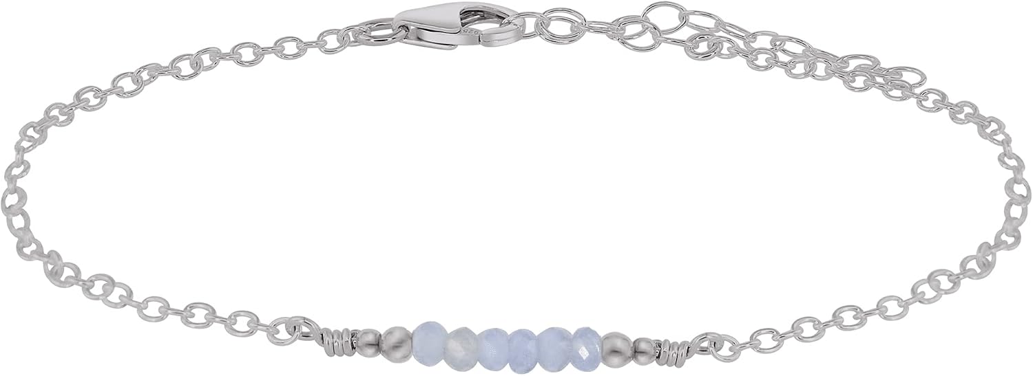 Luna Tide Blue Lace Agate Faceted Bead Bar Anklet in Stainless Steel