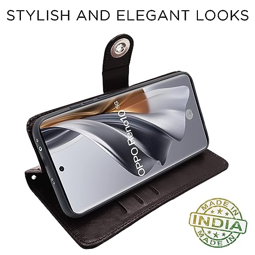 Image of Pikkme Oppo Reno 10 5G Flip Cover Leather Finish | Inside TPU with Card Pockets | Wallet Stand and Shock Proof | Complete Protection Button Flip Case (Coffee)