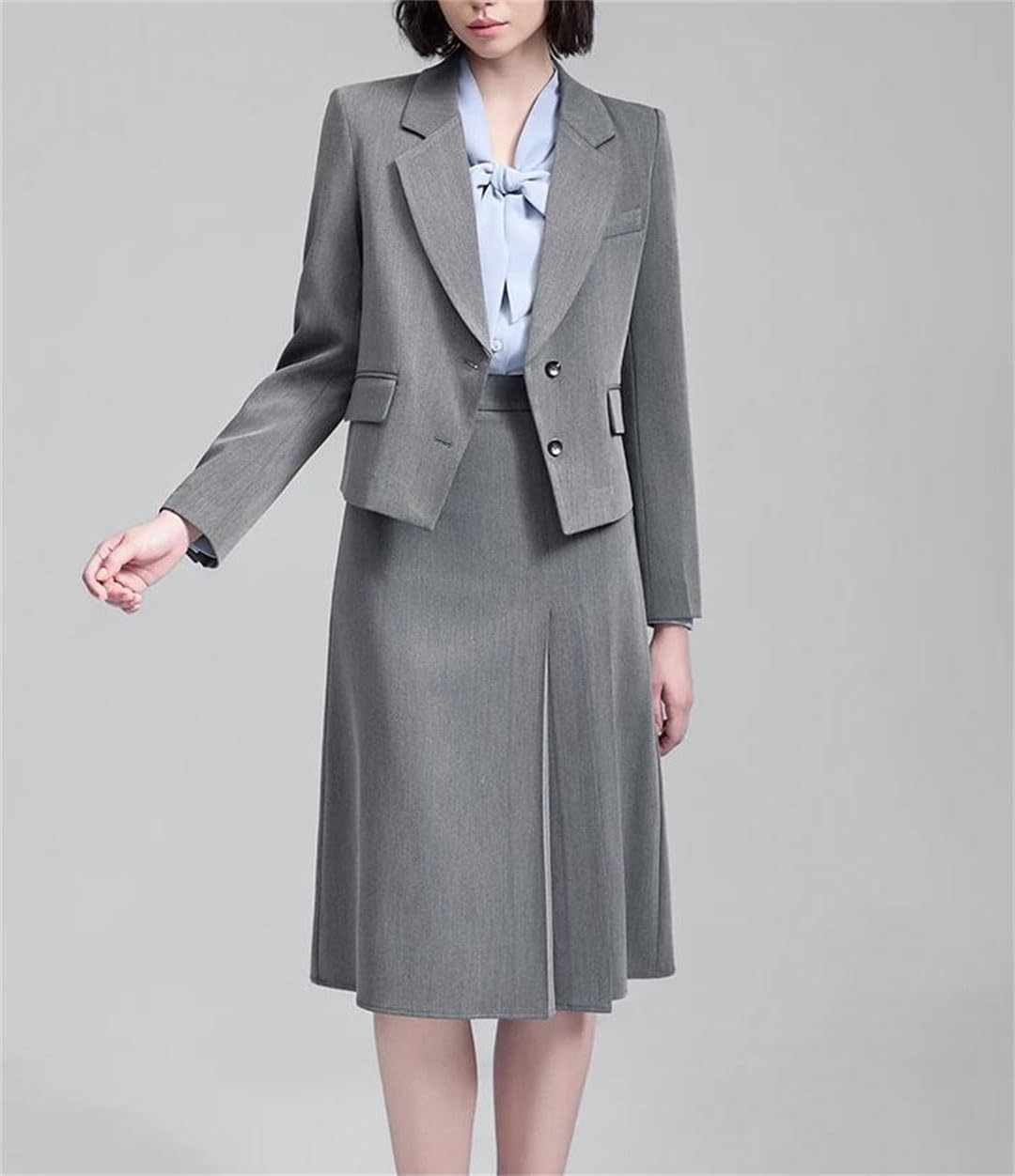 Women's Formal Coat Skirt Suit Lapel Collar Long Sleeve Button Down Above Knee Skirt Set Office Work Wear Two Piece Outfit