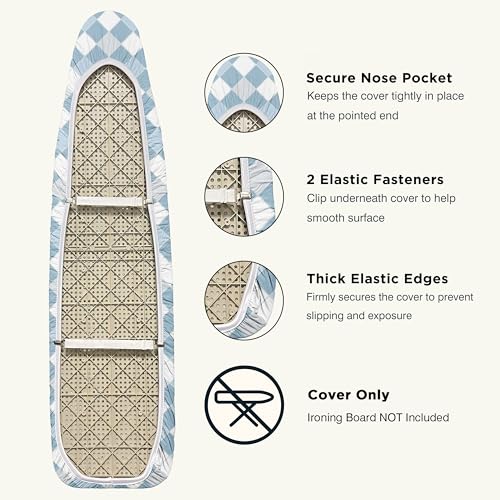 Image of Ironing Board Cover and Pad 15 inchx54 inch Extra Thick Natural Cotton, Scorch and Stain Resistant Padding, Standard Size Iron Board Cover with Fasteners Heavy Duty Elastic Edge, Heatproof Checkered