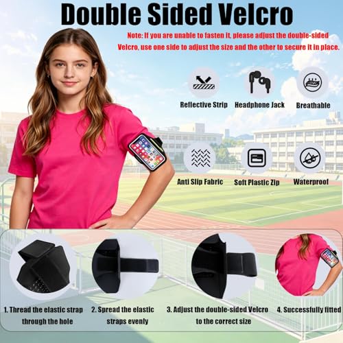 Dalephoric Sportarmband Handy Universal, Handytasche Joggen Mit Kopfhörer Tasche, Handyhalterung Joggen Arm, Laufarmband, für Handys bis 6,8 Zoll, Schweißfest, für Laufen, Workout (Schwarz)