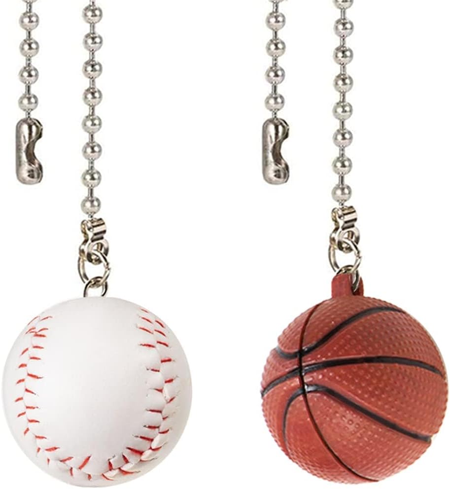 Ceiling Fan Chain Pulls Decorative Extension 12 Inches Baseball and Basketball Extender Ornaments Pendant Fan Pulls Set for Ceiling Light Lamp Fan Chain(Nickel)