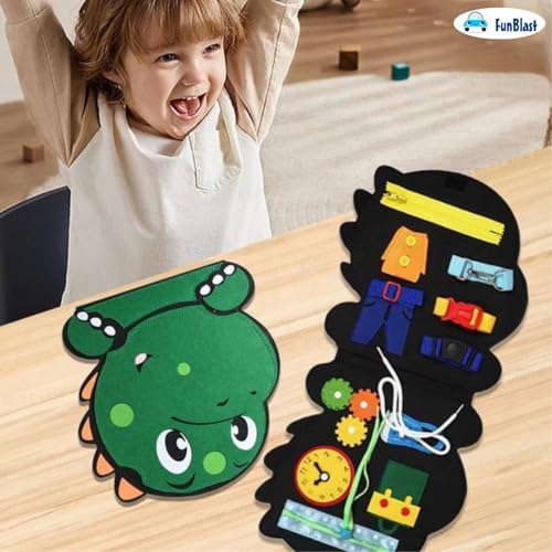Image of FunBlast Busy Book for Toddlers Binder Board - Montessori Busy Board for Kids, Cartoon Design Learning Activity Toy for Toddlers, Educational & Early Learning Toys for Kids, Toddler (Dino)