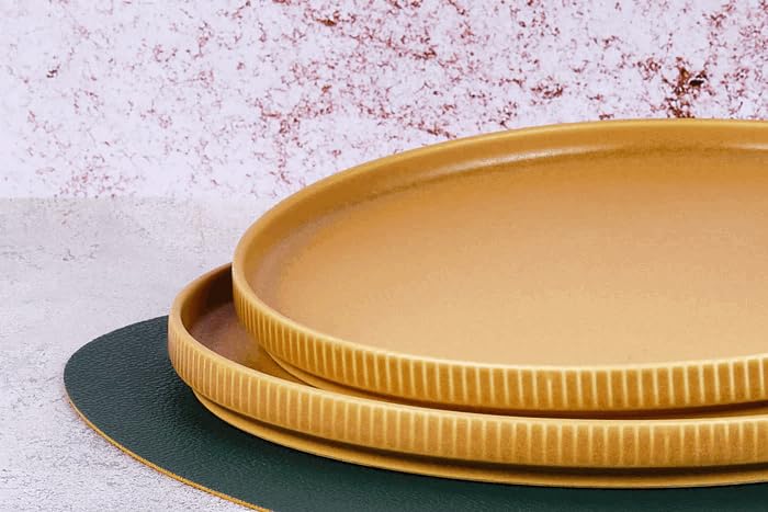 Bjorn BJ-SPSCOC26 Assiettes SCANDI en Grès Recyclé, Jaune Ocre, 21,5 cm, Set de 4, Compatible Lave-vaisselle et Micro-ondes