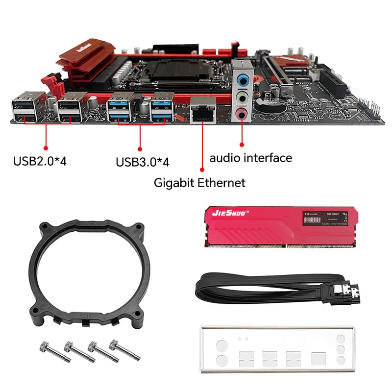 JIESHUO X99-JS11 Motherboard Rear I/O Ports and Accessories