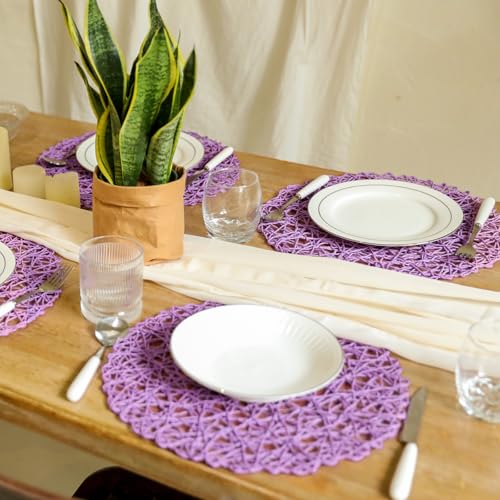 AHHFSMEI Paper Braided Round Placemats Set of 8 Natural Non-Slip Heat Resistant Table Mats for Dining Tables Woven Indoor Outdoor Place mats(Purple,8) by AHHFSMEI - Used condition - Image 5