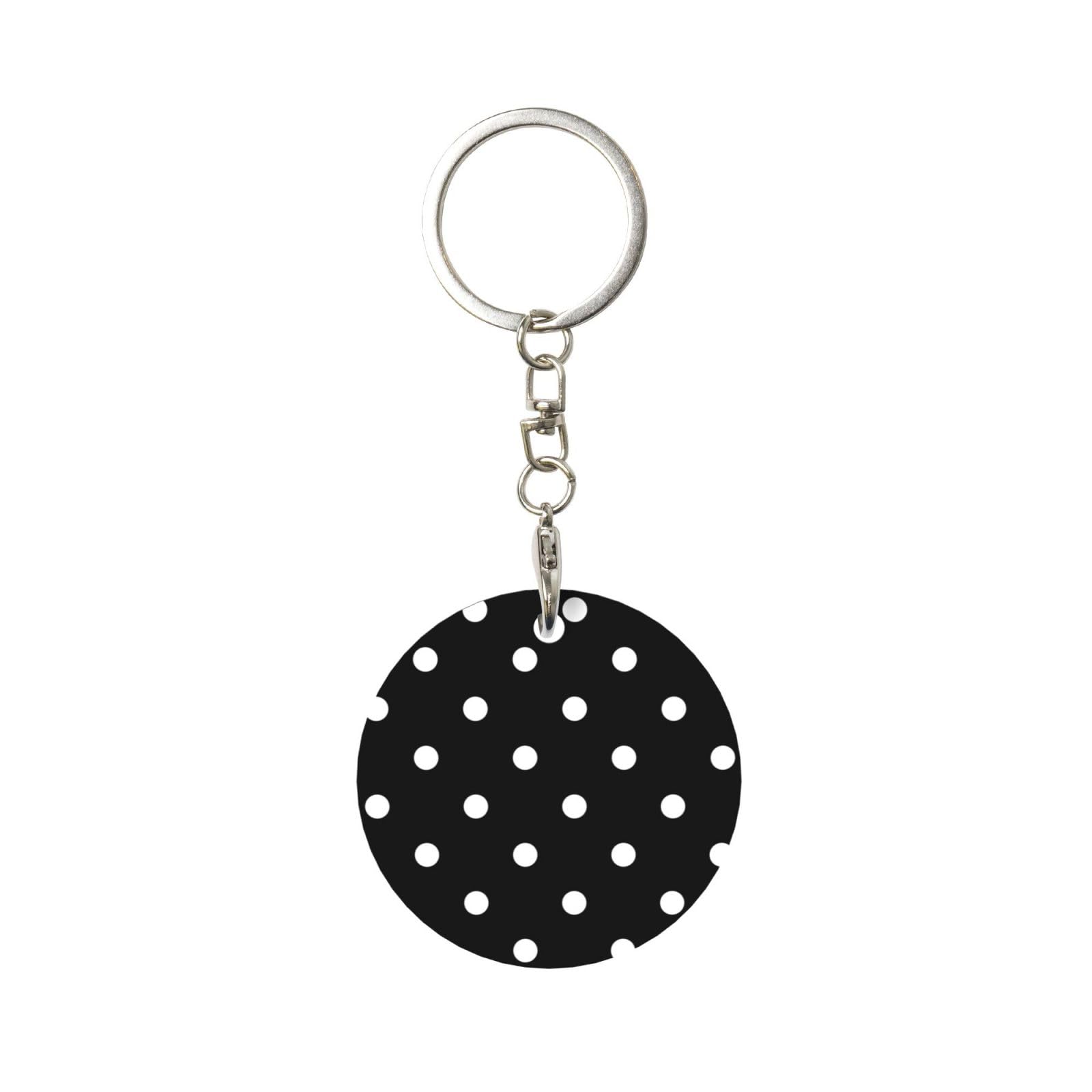 EgoMed Round Metal Keychain, Metal Keychains Keyring Car Key Chain Ring Holder 1 pc, Black And White Polka Dot Printed