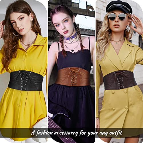 Women Elastic Corset Belt Lace-Up Tied Waspie Costume Waist Belts For Halloween, Brown,S #TOP5