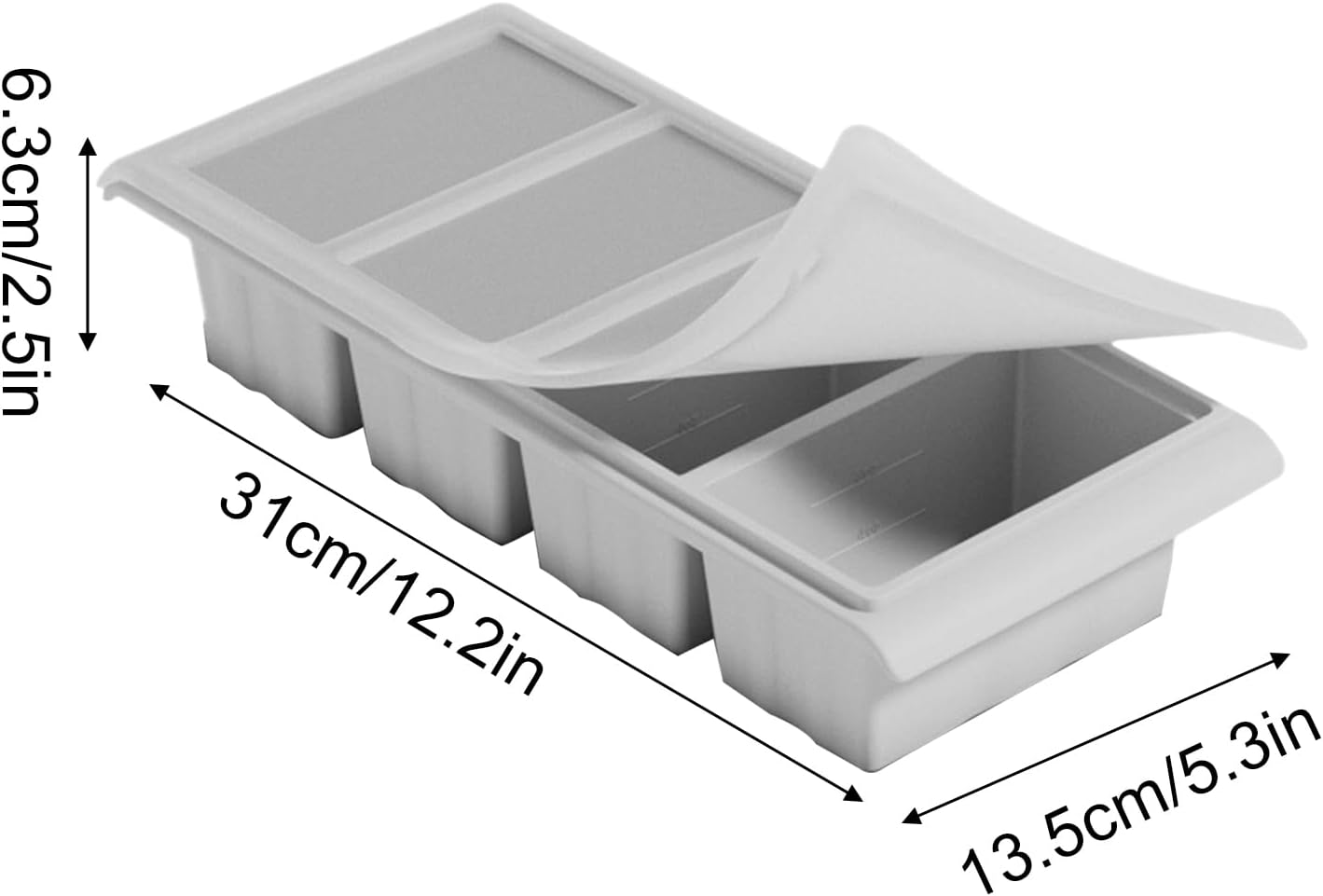 Silicone Freezer Tray - 2 4 Grid Airtight Containers for Food Storage | Cube Mold with Sealed Lid & Easy Release Compartments for Broth, Soup, Leftovers, Sauce, Meal Prep, Freezing, Baking, K