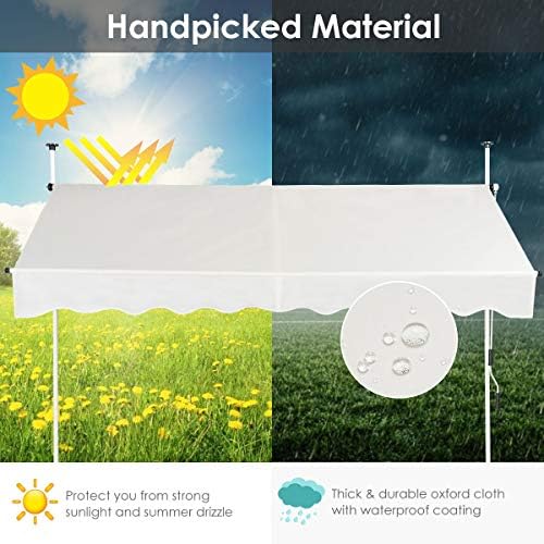 COSTWAY 1.5M/2.5M Telescopic Canopy, Retractable & Adjustable Outdoor Clamp Awning with Crank Handle, Garden Patio Balcony Window Sunshade Shelter (2.5M, White)