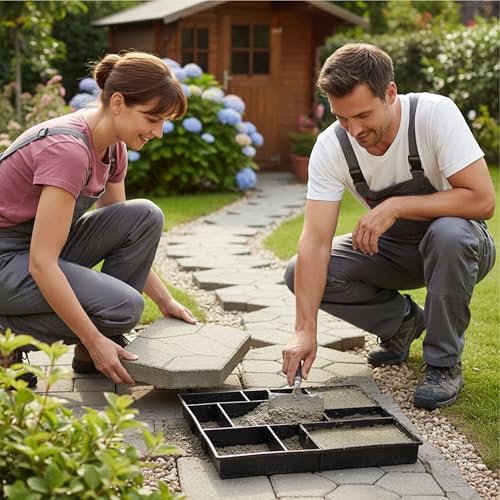 Relaxdays Pflasterform, 2er Set, 45 x 40cm, Pflastersteine streichen, Garten Trittsteine, Beton-Gießform, PP, schwarz