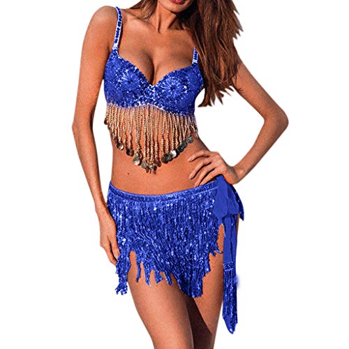 Costume da danza del ventre, da donna e ragazza, con paillette, con nappa, per danza del ventre, per feste e carnevale