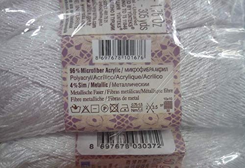 96% Microfiber Acrylic Yarn Alize Forever Simli Thread Crochet Knitting Art Summer Yarn Lot Of 4 Skn 200 Gr 1220 Yds Color 55 White #TOP1