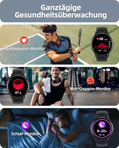 Smartwatch Herren mit Telefonfunktion, Fitnessuhr Damen Herren mit Schrittzähler, 100+ Sportmodi, IP68 Wasserdicht, Sportuhr mit Herzfrequenz Schlafmonitor, für Android & iOS,Schwarz,SPROD1 – Bild 6
