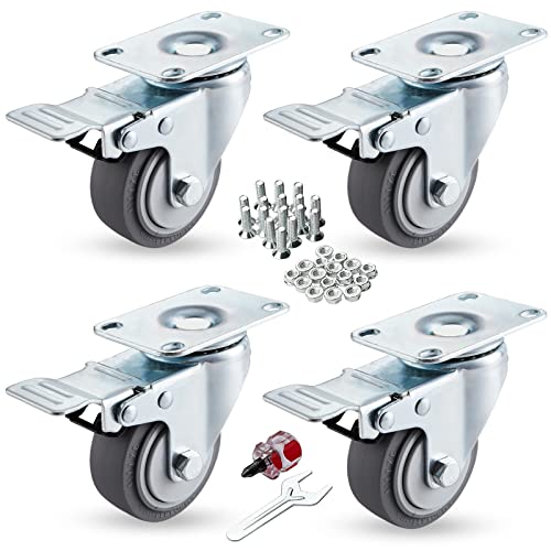 3 Inch Caster Wheels Set Of 4,Heavy Duty Caster With Polyurethane Wheels No Noise,Swivel Plate Casters With Dual Brake For Cart Furniture Industrial Workbench #TOP23