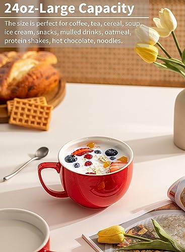 Teocera TEXTURE JUMBO MUG-SET4-RED Red Mugs Set Of 4, 24Oz Jumbo Mugs thumb #3