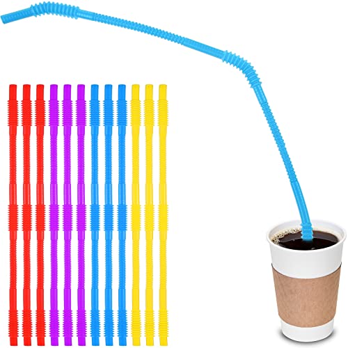 Geiserailie 12 Pieces Flexible Drinking Straws Extra Long Bendy Plastic Straws for Party Camping Limited Mobility Situations Dishwasher(Red Yellow Blue Purple 22 Inches)