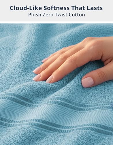 Image of Lane Linen Luxury 18-Piece Solid Cotton Bathroom Towel Set - 6 Bath Towels, 6 Hand Towels, 6 Wash Cloths - Blue