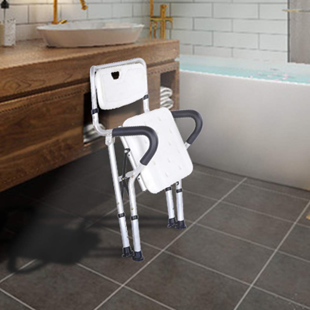 Plegar Taburete De Ducha Altura Ajustable Portátil Banco de Asiento de baño con Respaldo Apoyabrazos Bañera Ducha Elevador Silla Ayuda por discapacidad MAX. 136 kg