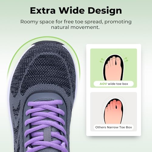 Image of AOV Wide Walking Shoes Women Arch Support Plantar Fasciitis Tennis Sneakers Orthotic Tennis Shoes for Workout Gym Black Size 8