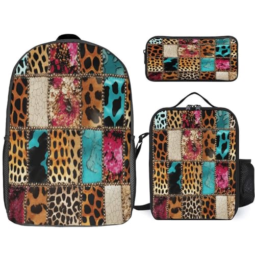 Colorful Leopard Print Backpack Set 3 Pieces Backpacks Lunch Bag Wallet For Travel Outdoor Sports