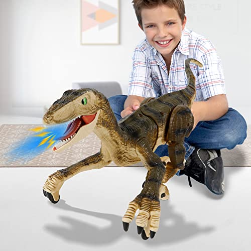 WEEFEESTAR Fernbedienung Dinosaurier, Walking Dinosaurier Spielzeug mit Licht und Sound, 2,4 GHz RC Dinosaurier Spielzeug für Jungen, Velociraptor Spielzeug für Kinder Cover