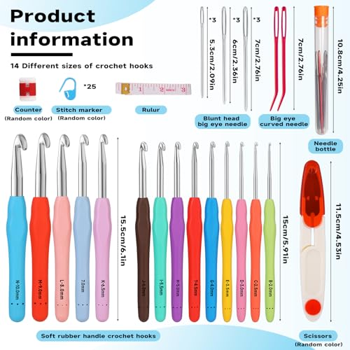 Image of Mayboos 14 Sizes Crochet Hook Set, Large Crochet Hooks Yarn Needle Kits | 2.0mm~10.0mm Knitting Needles with Ergonomic Handles for Beginners