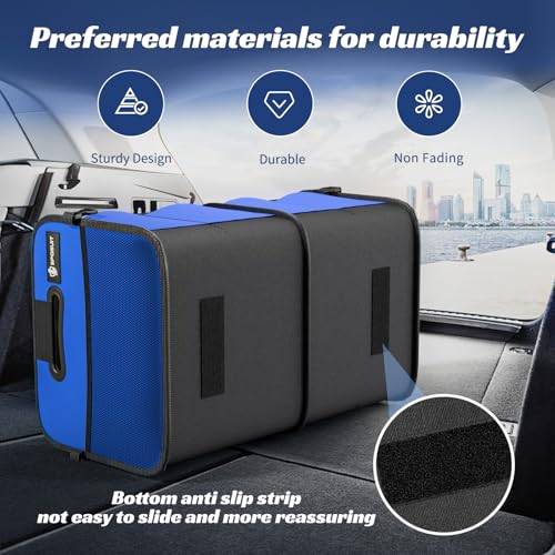 Image of Sposuit Trunk Organizer for Car - 70L Collapsible Sturdy Car Storage, Blue | 11 Pockets & Reinforced Handles, Large Capacity, SUV Trunk Organizers for Grocery Cargo, Non-Slip Bottom