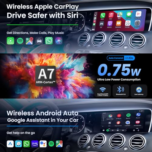 Image of Wireless Carplay Adapter, Android Auto for Car, 2 in 1 Convert Wired to Wireless, Plug & Play with 5G WiFi ＆ Bluetooth 5.0, Compatible with iPhone /Android for 98% Vehicles (Black)