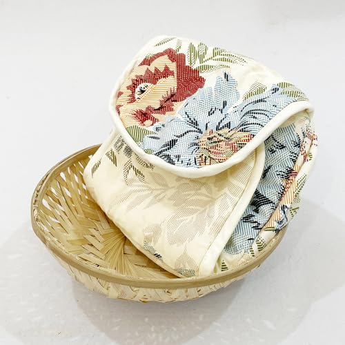Image of Swayam 100% Cotton Cloth Roti Casserole | Hot Chapati Box | Washable Bread Basket | 22 cm Round Roti Basket | Floral Design - Beige