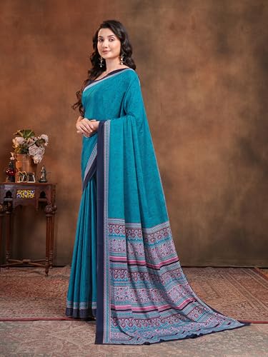 Image of Garden Vareli Floral Booti Print Crepe Saree With Unstitched Blouse Piece