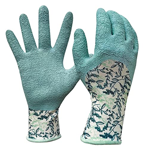 Digz Long Cuff Stretch Knit Garden Gloves With Full Finger Latex Coating | Color: Greenery Pattern | Size: Medium #TOP23