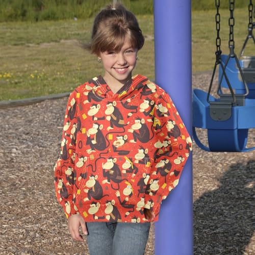 KLL Monkey Red Boys And Girls Sweatshirts Sweater Crewneck Hooded Pullover Hoodies Kangaroo Pocket4