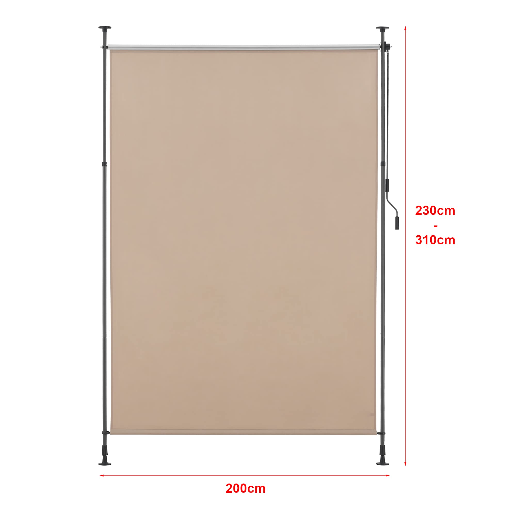 pro.tec Schermo Verticale da Balcone con Pali Telescopici Regolabili in Altezza tra 230-310 cm Tenda Parasole Frangivento Protezione Privacy - Larghezza 200 cm - Color Sabbia