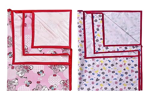 Image of EcoSoft Plastic Sheet,PVC Sheet for Kids,Rubber Sheet for Babies,Bed Wetting Protector(90 x 135 cm) (Pink Bear & Pink ABC123)