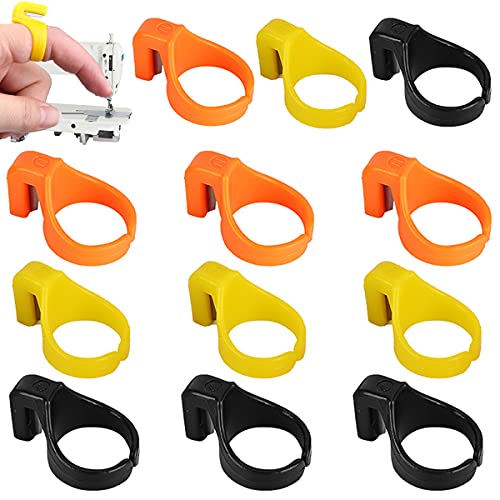 WideSmart 12 Piezas Plástico Anillo de Costura Dedal, Hilo de Coser Cortador de Timbre de Línea Dedo de Corte Herramienta para Hilado Pesca con Caña Máquina de Coser Accesorios Cover