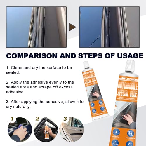 LIKFCBOND Automotive Body Adhesive Sealant, 100ml Car Body Glue Bonding Heat Resistant, Extra Strong Black Silicone Sealant for Car Handle, Interior, Metal, Plastic (50ml*2)