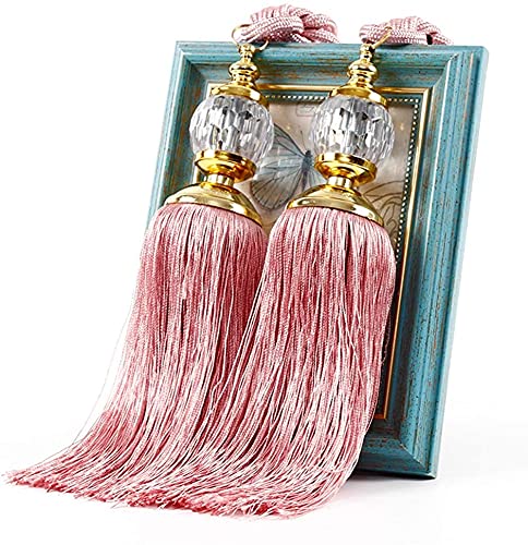 Lot de 2 embrasses pour Rideaux, embrasses en Corde, embrasses à Pampilles, décor de Boule de Cristal, Grandes embrasses, Boule de Prisme, Glands, embrasses en Corde de Rideau (Rose)