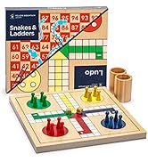 Yellow Mountain Imports 2-in-1 Reversible Wooden Snakes and Ladders, Ludo Game Set - 29 Centimeters