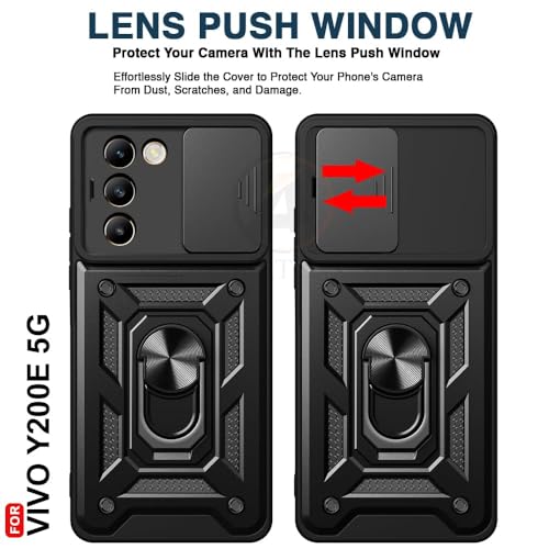 Image of AIBEX Back Cover for Vivo T3 5G / Vivo Y200E 5G | D10 Tough Armor Case | Sliding Camera Shield | 360 Protection | Kickstand Ring Holder | Military-Grade Shockproof Bumper Case